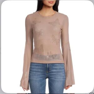 Guess Sheer Beige Butterfly Blouse